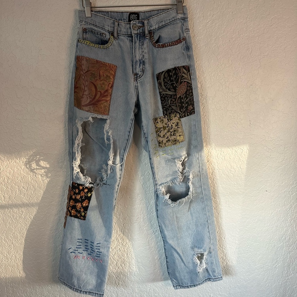 BDG Patchwork Straight Leg Jeans - Light Blue - Picture 3 of 5
